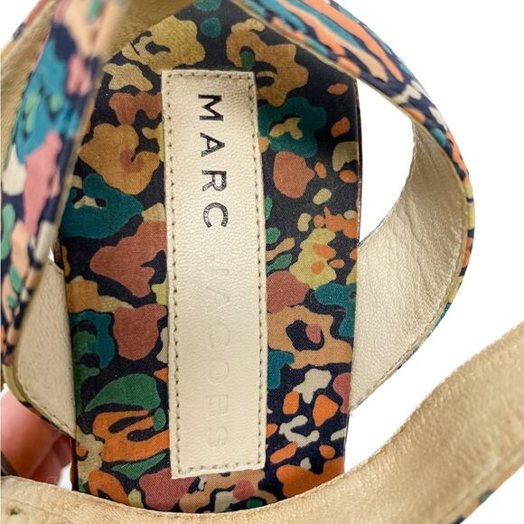 Vintage Marc Jacobs floral canvas & rattan wedge espadrilles sandals size 37 US7 - Picture 11 of 13